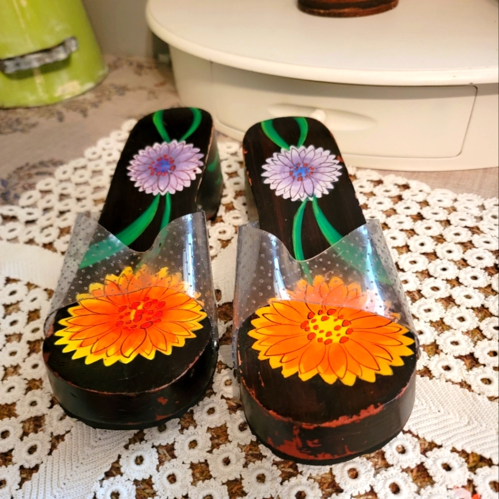 LAST CALL ~ Slip On Handpainted Floral Wedge Shoes